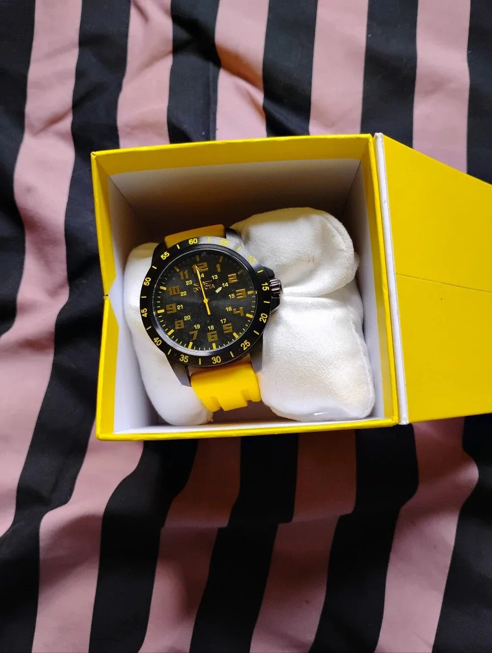 Invicta Bright Yellow Silicone Strap Watch with Black Buckle